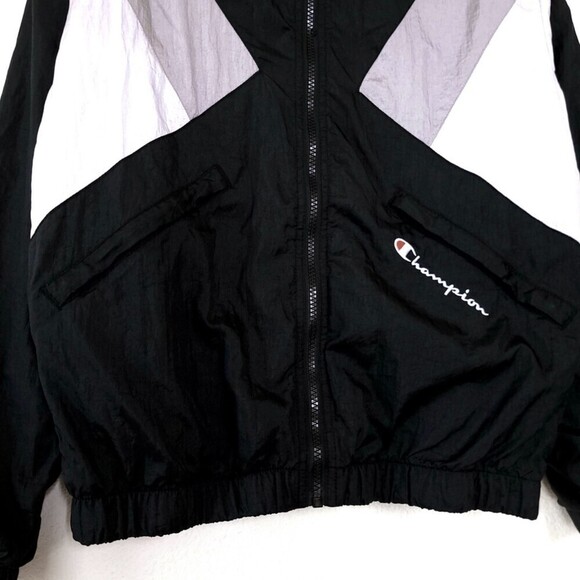 CHAMPION Nylon Athletic Windbreaker Track Jacket Black White Colorblock 90s y2k - Picture 7 of 14